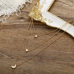 Fashion Golden Crescent Moon Heart Star Necklace